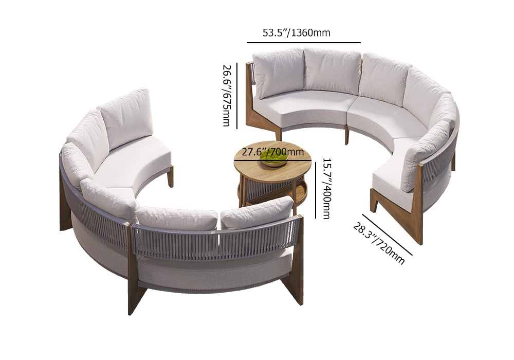 HMR - 8 Pieces Farmhouse Curved Modular Outdoor Patio Sectional Sofa Set with Coffee Table