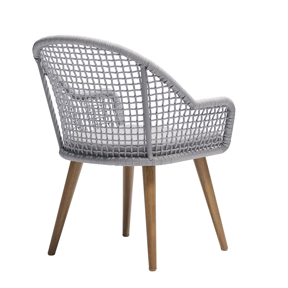 HMR - 7-Pieces Teak Round Outdoor Concrete Dining Set with Gray Table Woven Armchair 6-Person