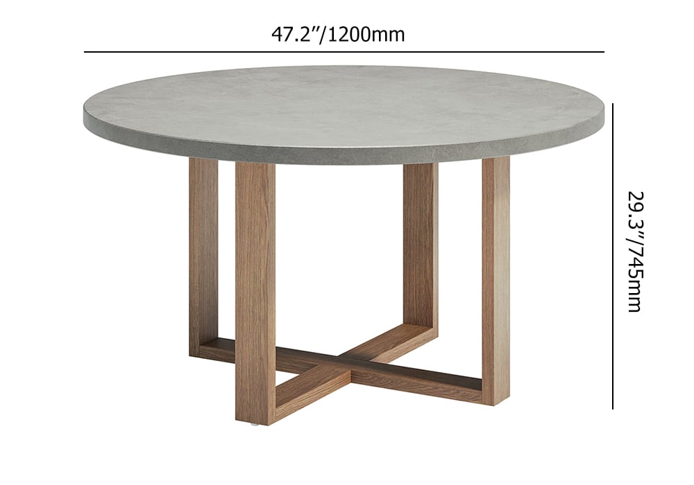 HMR - 7-Pieces Teak Round Outdoor Concrete Dining Set with Gray Table Woven Armchair 6-Person