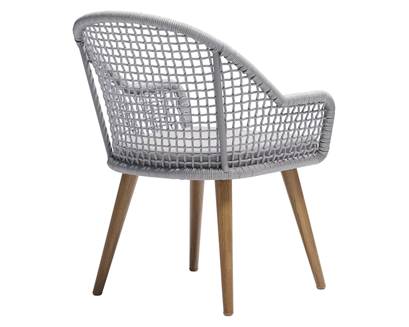 HMR - 7-Pieces Teak Round Outdoor Concrete Dining Set with Gray Table Woven Armchair 6-Person