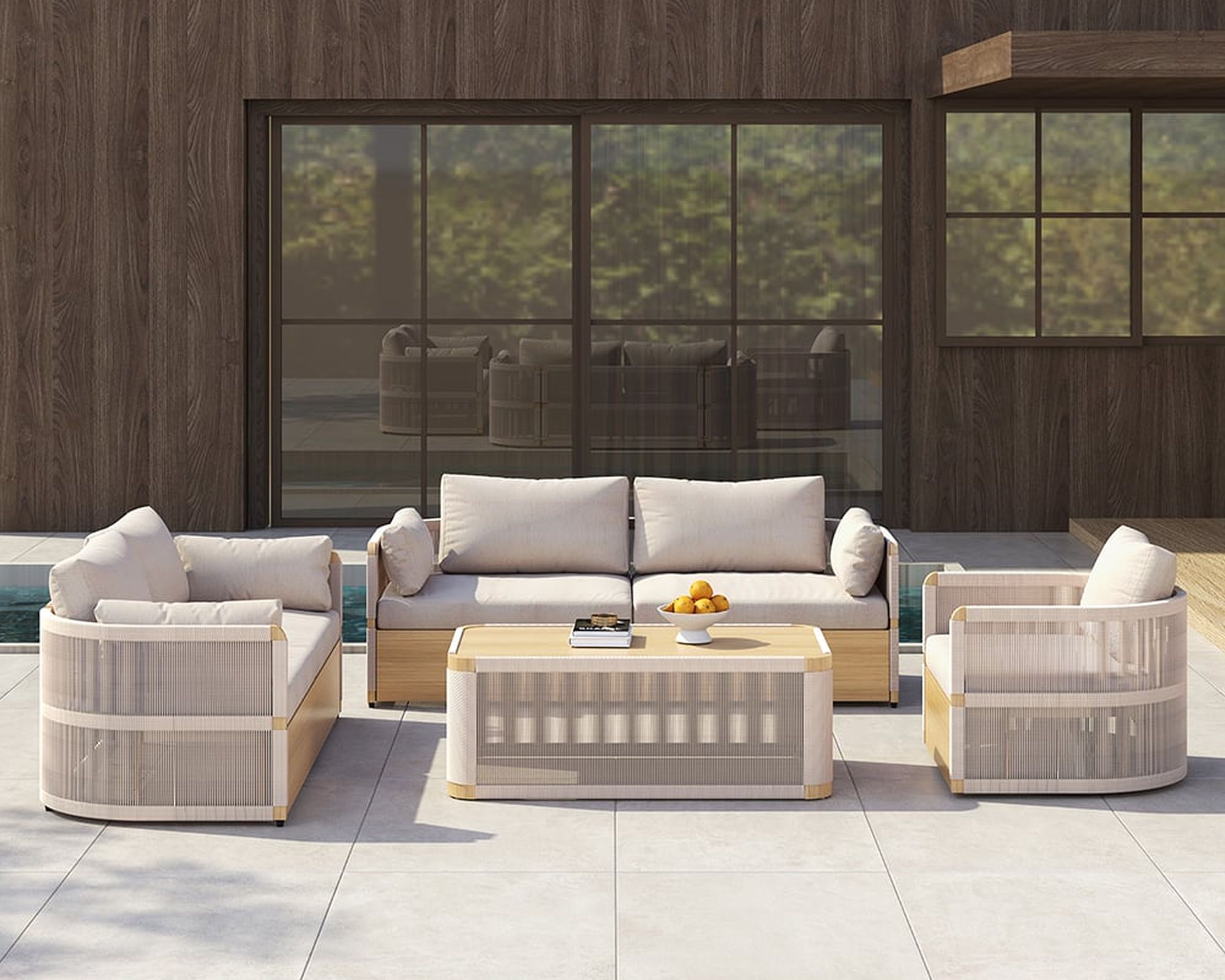 HMR - 4-Pieces Modern Aluminum & Rope Outdoor Sofa Set with Coffee Table