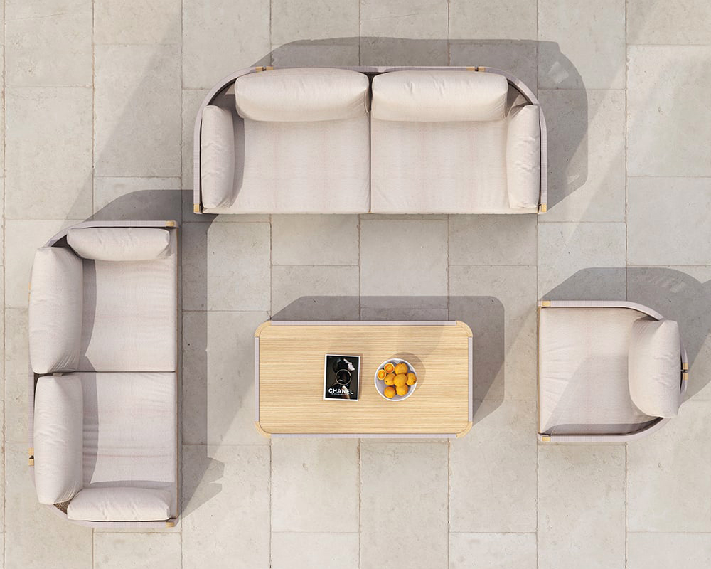 HMR - 4-Pieces Modern Aluminum & Rope Outdoor Sofa Set with Coffee Table
