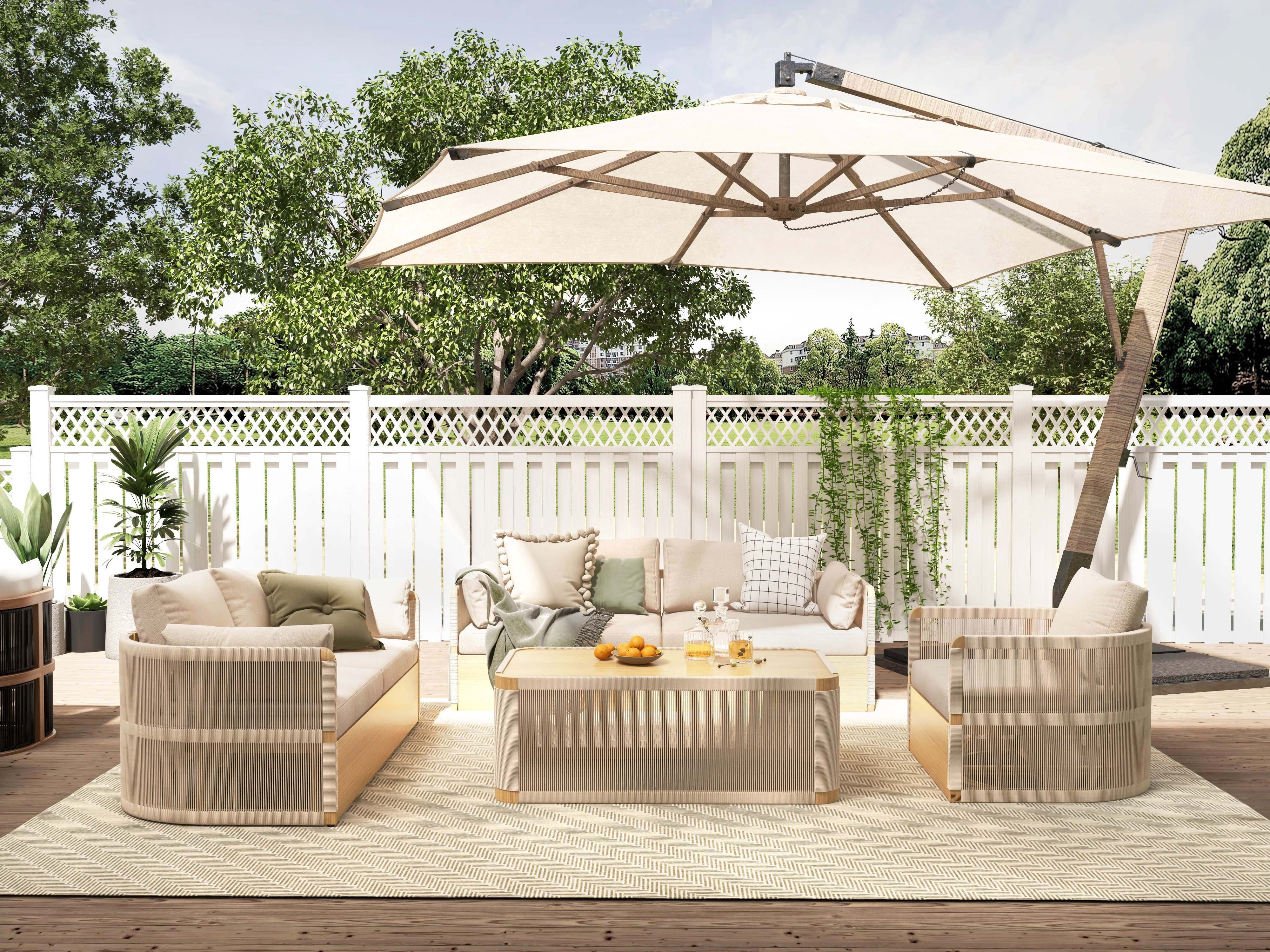 HMR - 4-Pieces Modern Aluminum & Rope Outdoor Sofa Set with Coffee Table