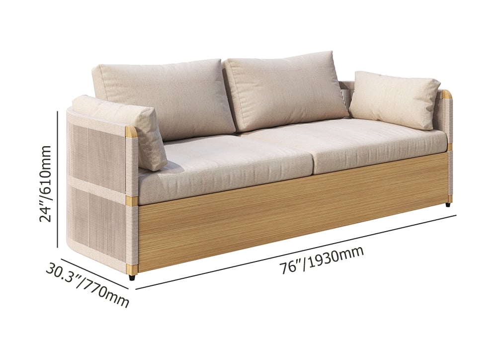 HMR - 4-Pieces Modern Aluminum & Rope Outdoor Sofa Set with Coffee Table