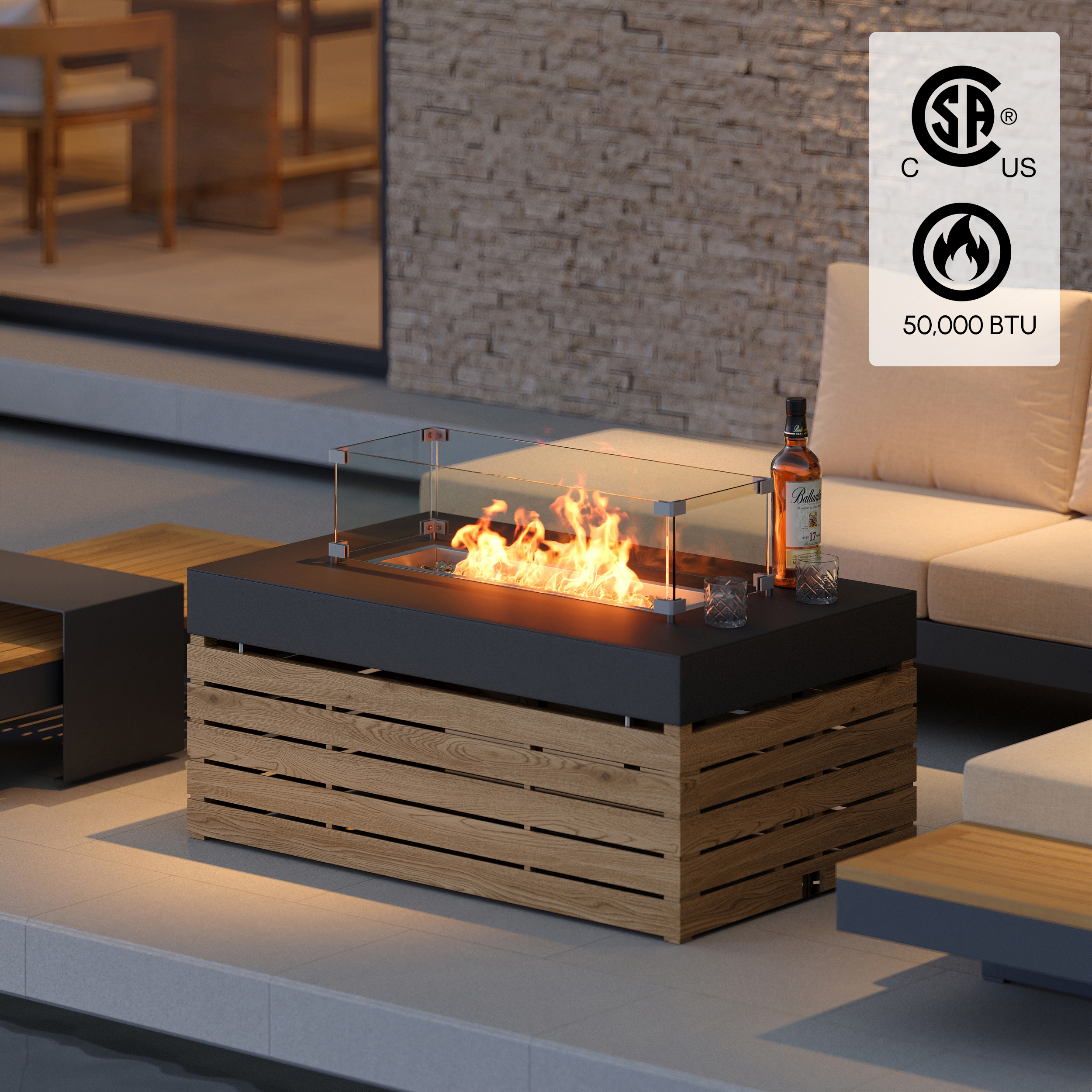 HMR - 39" Smokeless Fire Pit With Glass Wind Guard for Outdoor Patio