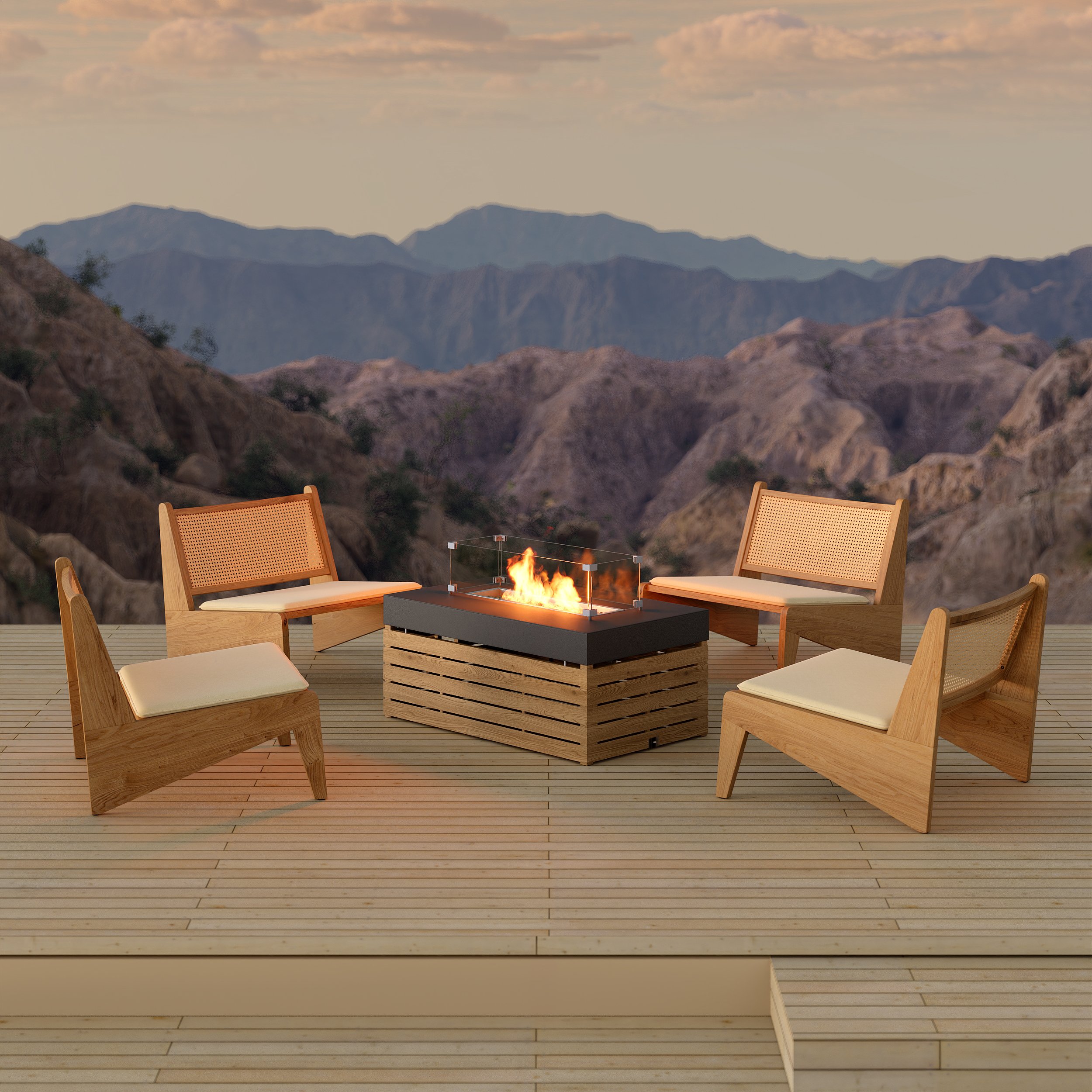 HMR - 39" Smokeless Fire Pit With Glass Wind Guard for Outdoor Patio