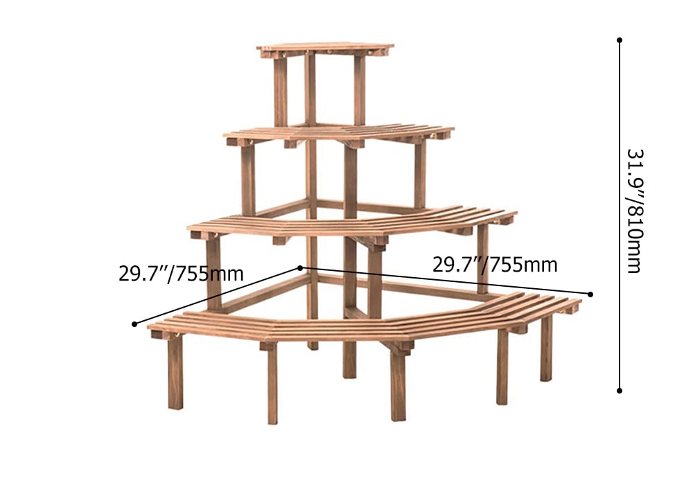 HMR - 4 Tier Multifunctional Tall Tiered Wood Outdoor Plant Stand Display Shelf Rack Natural