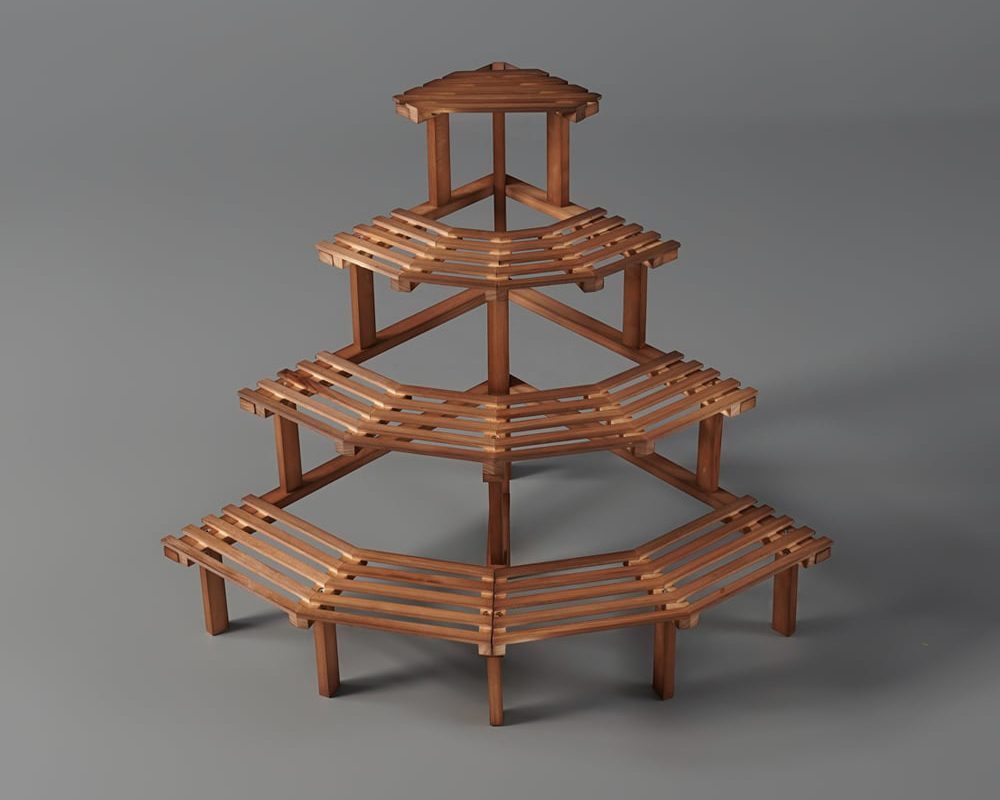 HMR - 4 Tier Multifunctional Tall Tiered Wood Outdoor Plant Stand Display Shelf Rack Natural