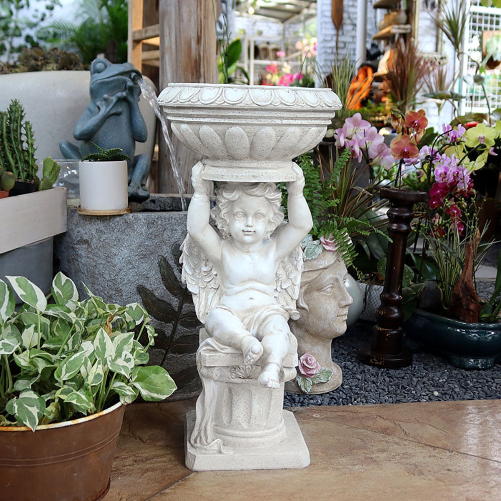 HMR - 22.4" Resin Angel Garden Decor Statue Inoor Outdoor Planter Birdbath Sculpture Ornament