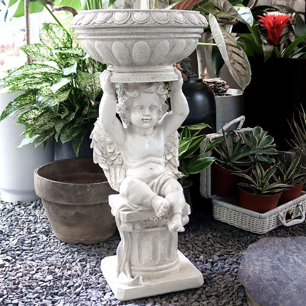 HMR - 22.4" Resin Angel Garden Decor Statue Inoor Outdoor Planter Birdbath Sculpture Ornament
