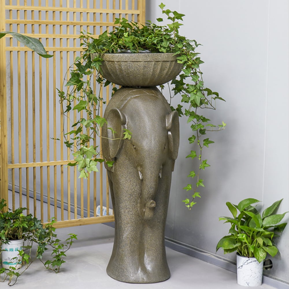 HMR - 26" Outdoor Elephant Sculpture Resin Garden Statue Planter Bird Bath Figurine in Green