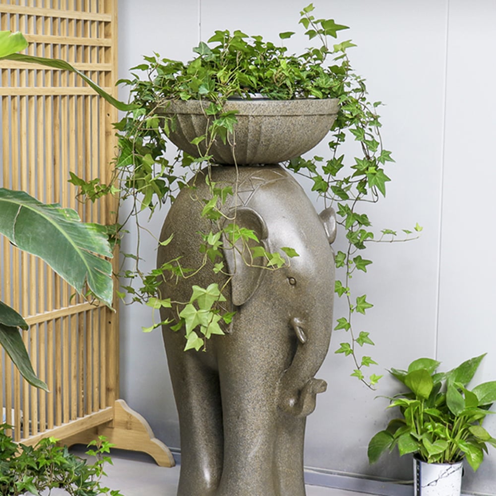 HMR - 26" Outdoor Elephant Sculpture Resin Garden Statue Planter Bird Bath Figurine in Green