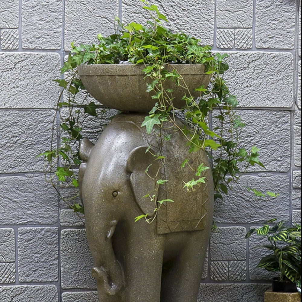 HMR - 26" Outdoor Elephant Sculpture Resin Garden Statue Planter Bird Bath Figurine in Green