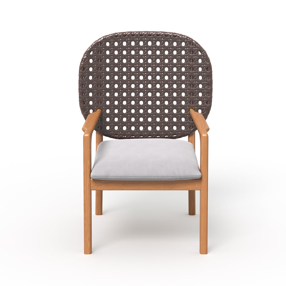 HMR - 3-Pieces Teak Wood Outdoor Dining Set with Glass Top Table Rattan Armchair in Natural