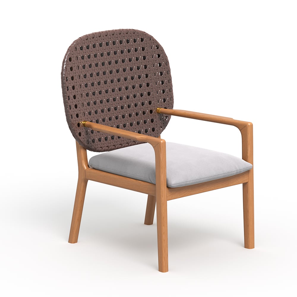 HMR - 3-Pieces Teak Wood Outdoor Dining Set with Glass Top Table Rattan Armchair in Natural