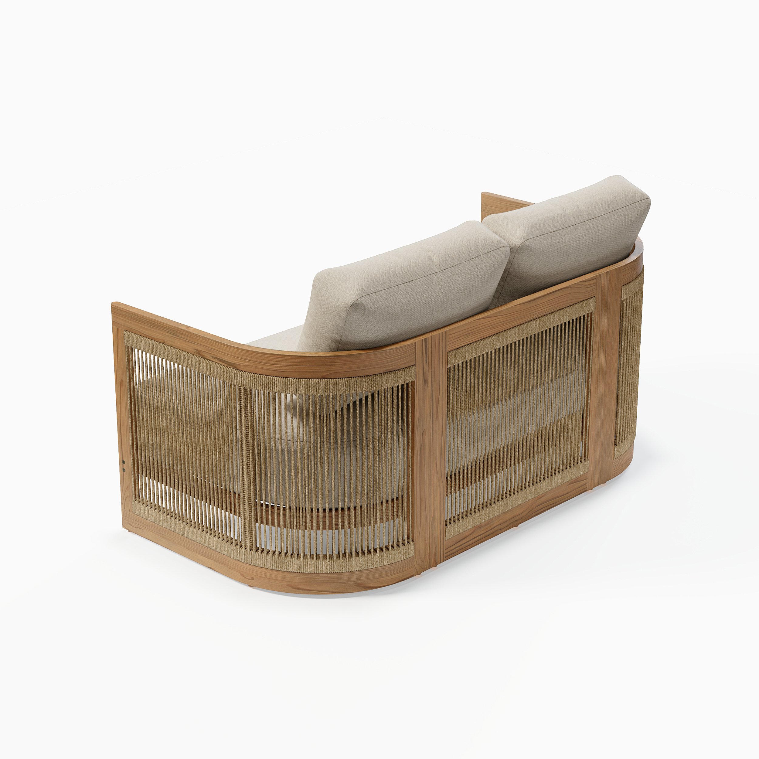 HMR - 4-Pieces Beige Teak Hand Woven Rope Outdoor Sofa Set