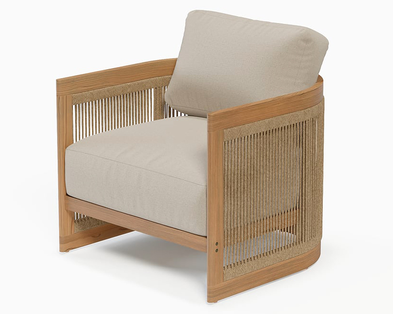 HMR - 4-Pieces Beige Teak Hand Woven Rope Outdoor Sofa Set