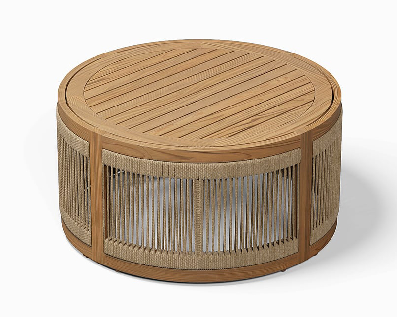HMR - 4-Pieces Beige Teak Hand Woven Rope Outdoor Sofa Set