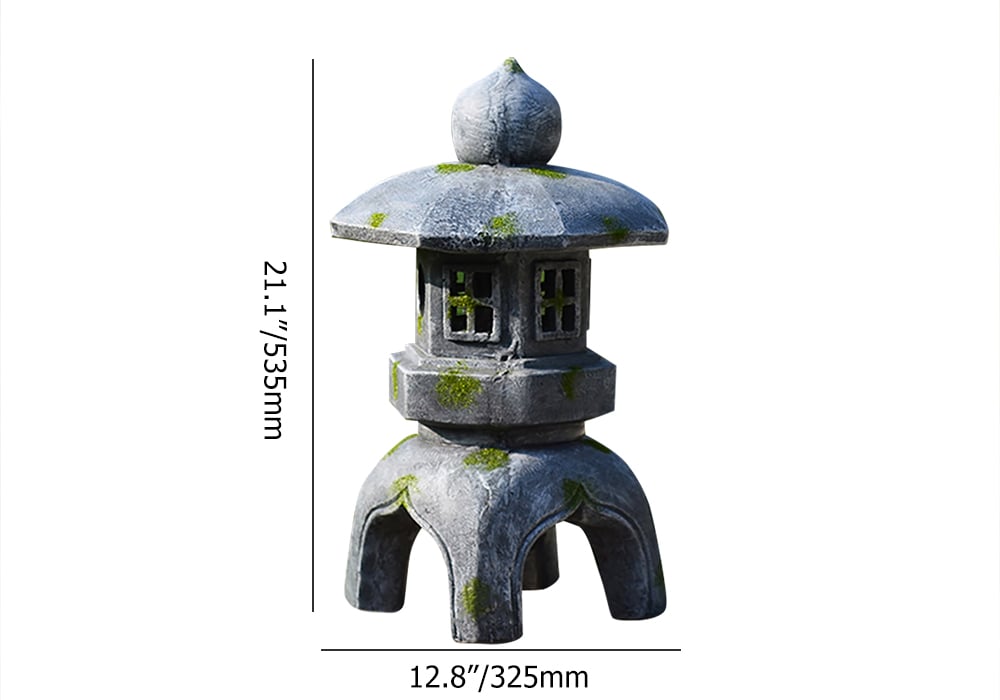 HMR Outdoor Garden Geometric Japanese Solar Lantern Sculpture Statue Asian Decor - Gray