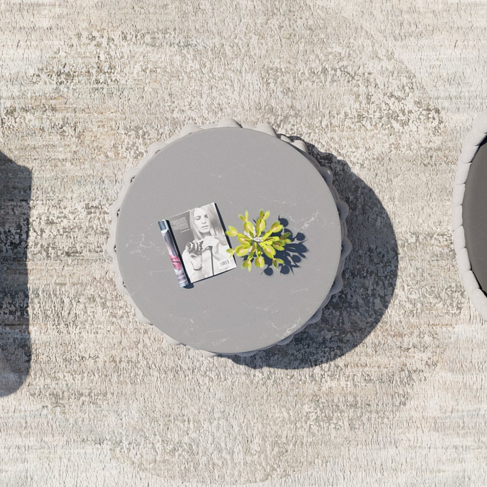 HMR Tatta Modern Faux Marble Top Round Outdoor Coffee Table with Textilene Rope Woven Base - Gray, With Storage