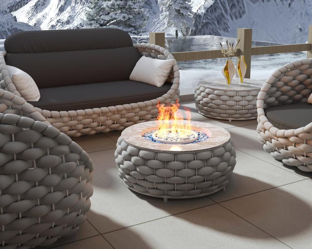 HMR Tatta 3-Pieces Winter Outdoor Smokeless Fire Pit Set with Chairs - Gray, Set, Swivel Base
