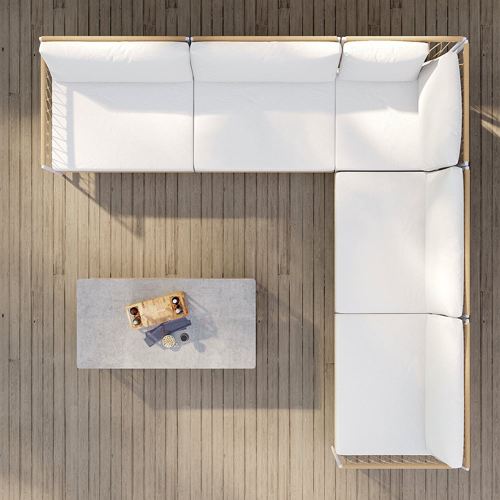 HMR - Ropipe 4-Pieces L-Shaped Woven Rope Outdoor Sectional Sofa Set in Khaki & White For 5