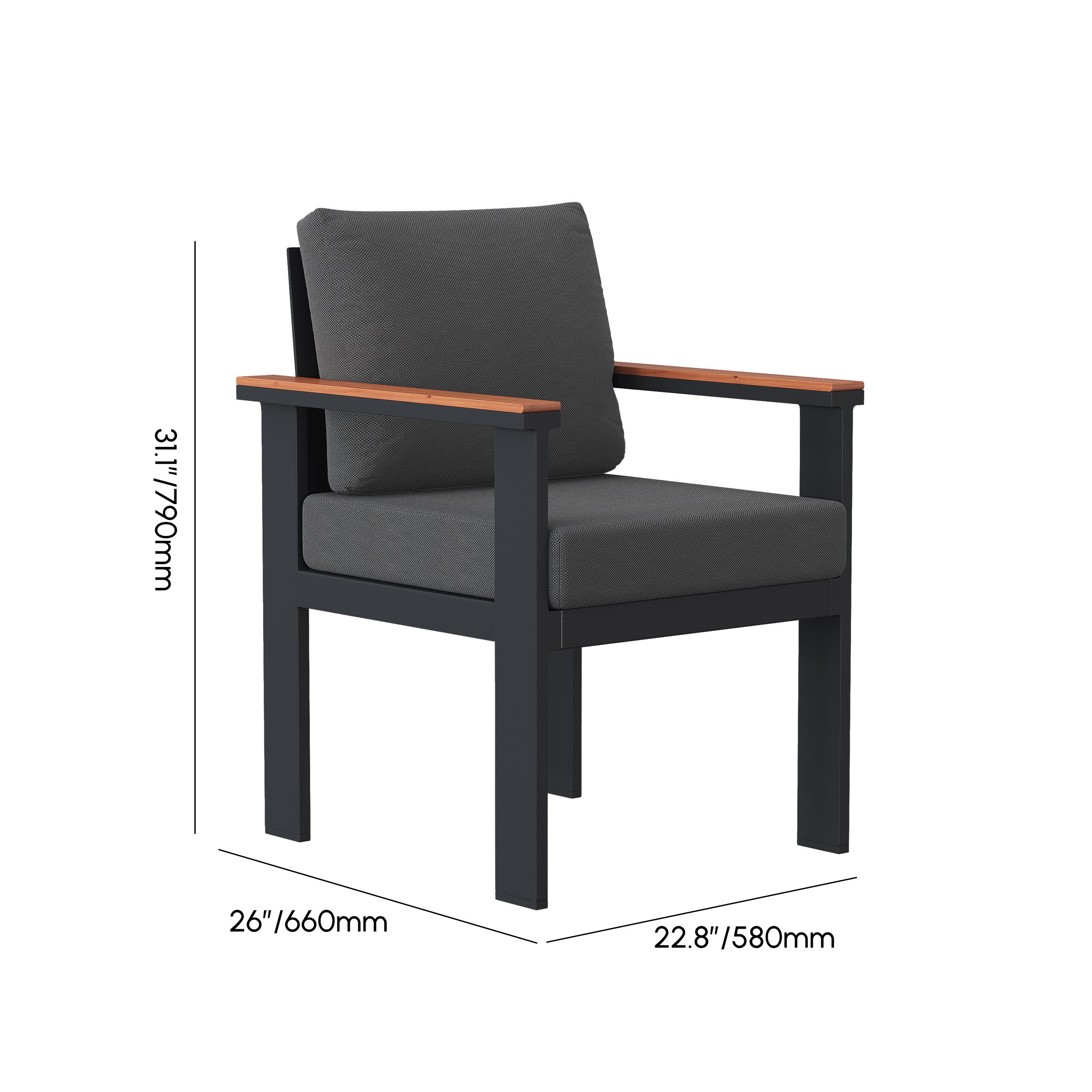HMR - 2 PCS Acacia & Aluminum Outdoor Dining Chair with Cushion