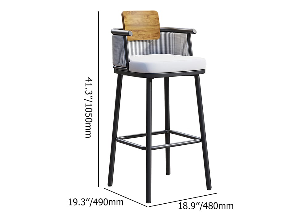 HMR - 2-Pieces Outdoor Patio Teak & Aluminum 41" Bar Stools Set with Backs