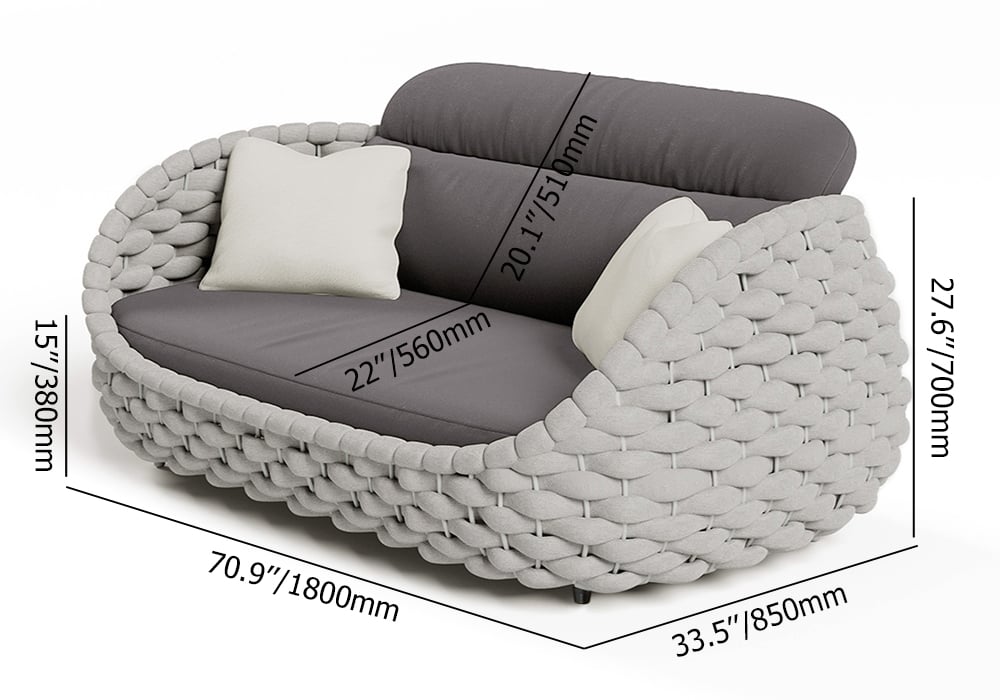 HMR Woven Outdoor Sofa Patio Couch Cushion & Pillow Included - Gray, 3-Seater