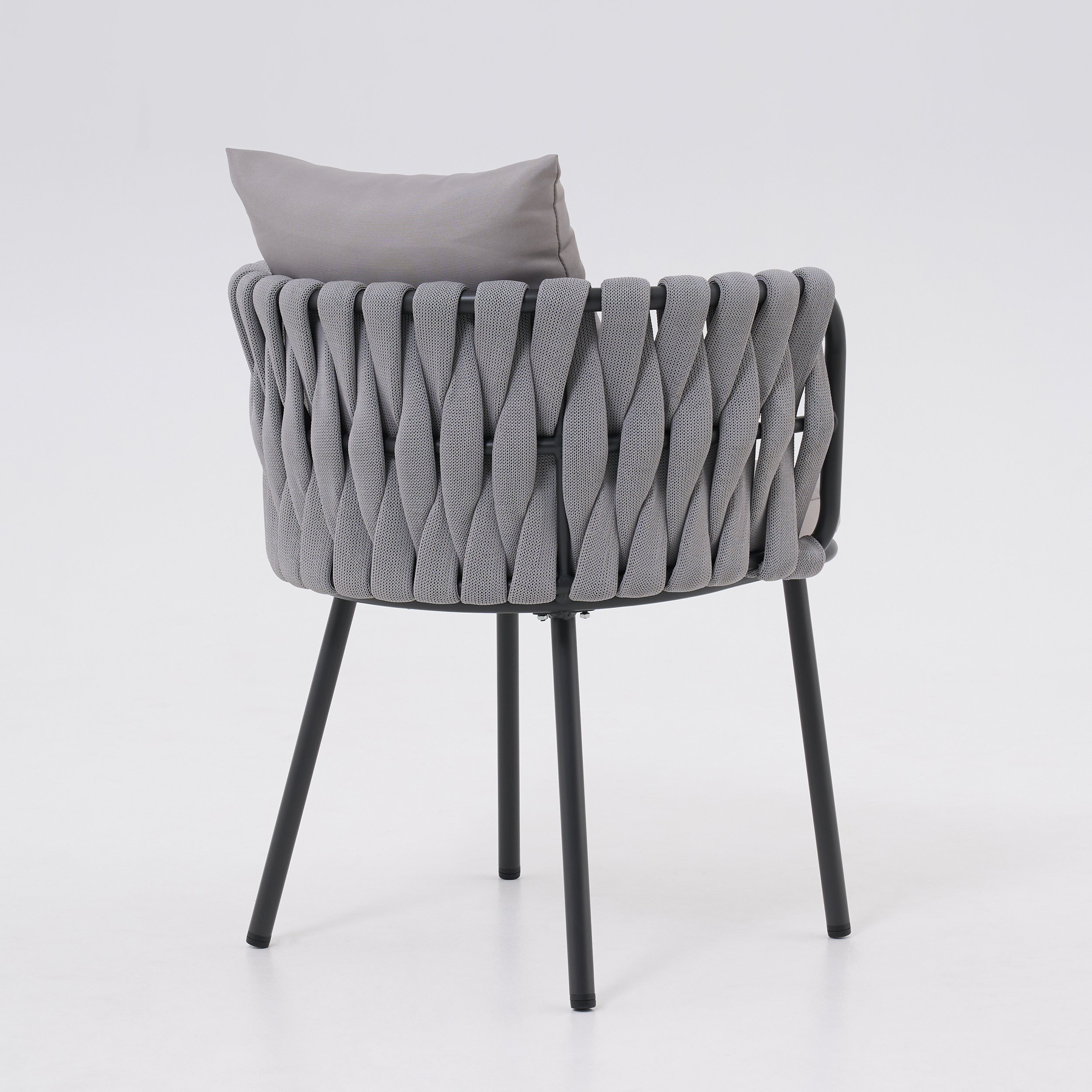 HMR - 7 Pieces Gray Aluminum Outdoor Fire Patio Dining Set with Woven Armchair