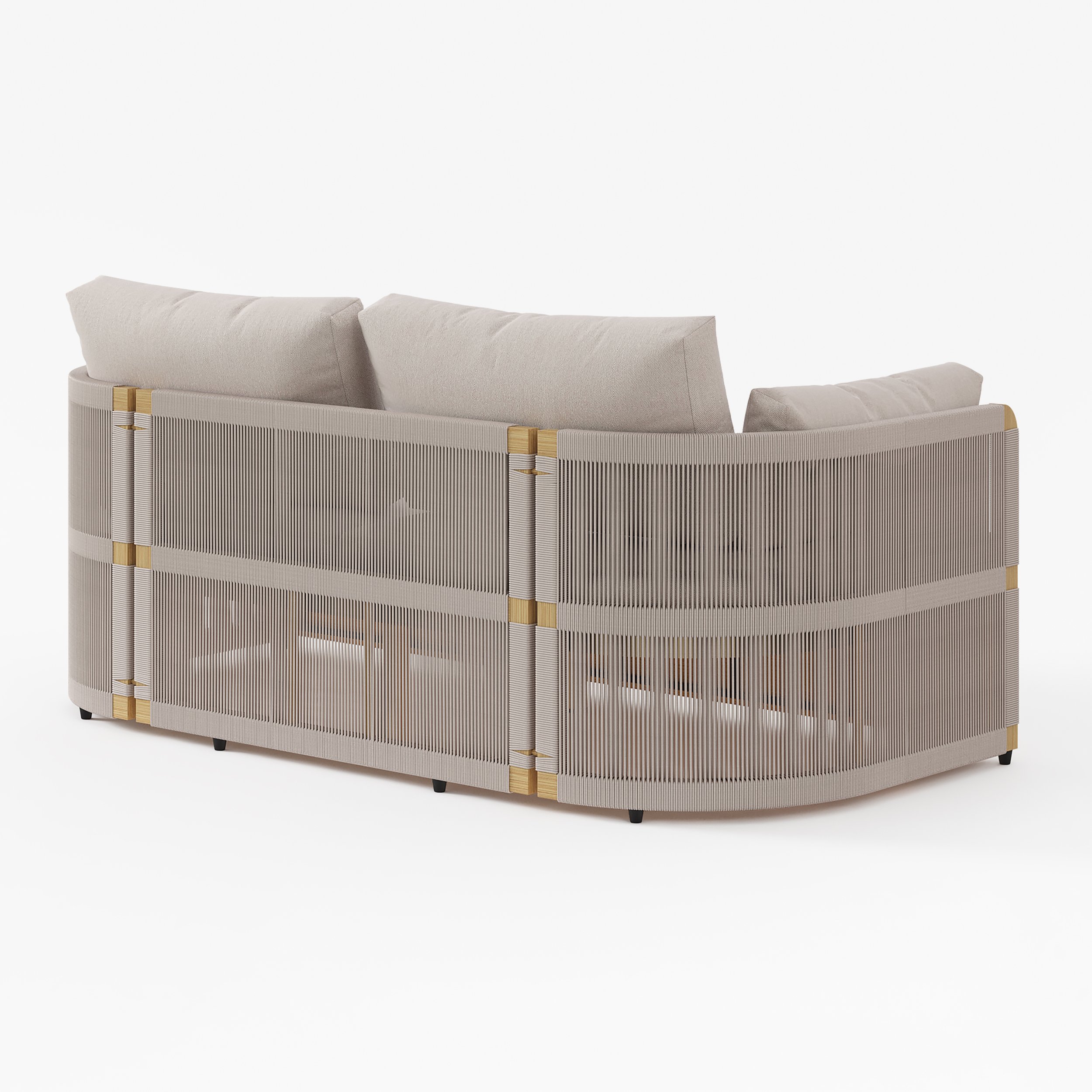HMR 4-Pieces Modern Aluminum & Rope Outdoor Sofa Set with Coffee Table - Khaki, 2 Seater + Armchair