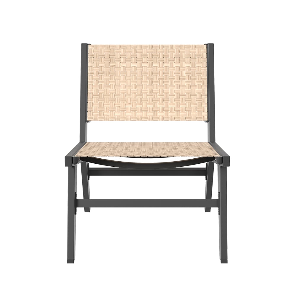 HMR - 5-Pieces Rustic Rattan Aluminum Outdoor Patio Lounge Chair Set Round Coffee Table & Stool