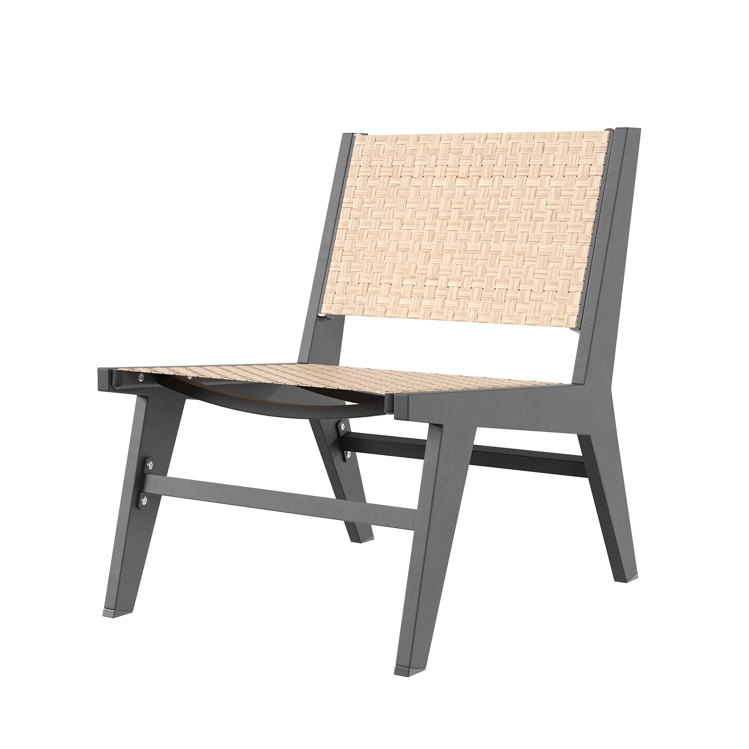 HMR - 5-Pieces Rustic Rattan Aluminum Outdoor Patio Lounge Chair Set Round Coffee Table & Stool