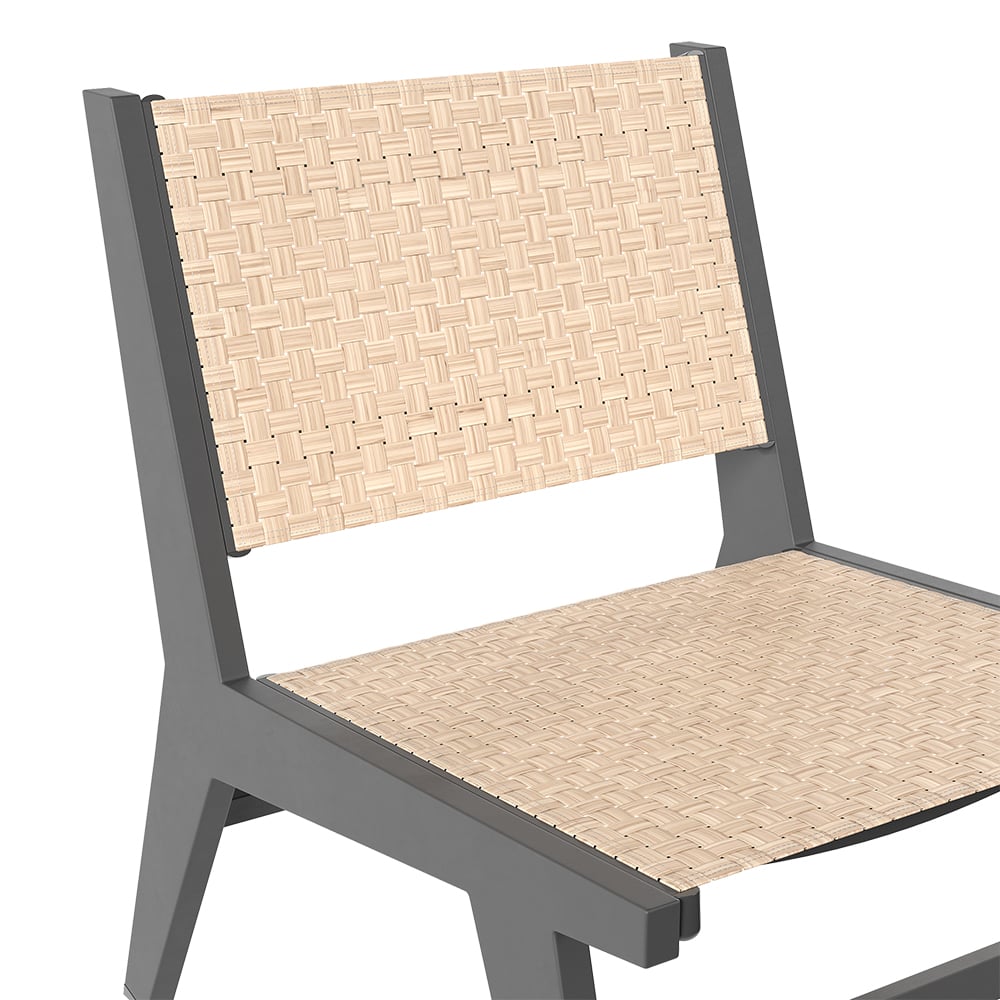 HMR - 5-Pieces Rustic Rattan Aluminum Outdoor Patio Lounge Chair Set Round Coffee Table & Stool