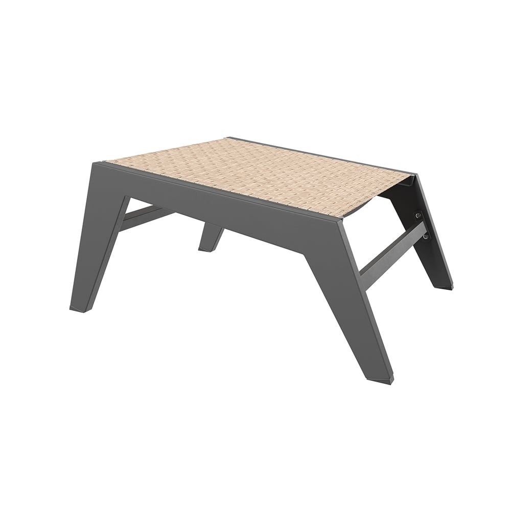 HMR - 5-Pieces Rustic Rattan Aluminum Outdoor Patio Lounge Chair Set Round Coffee Table & Stool