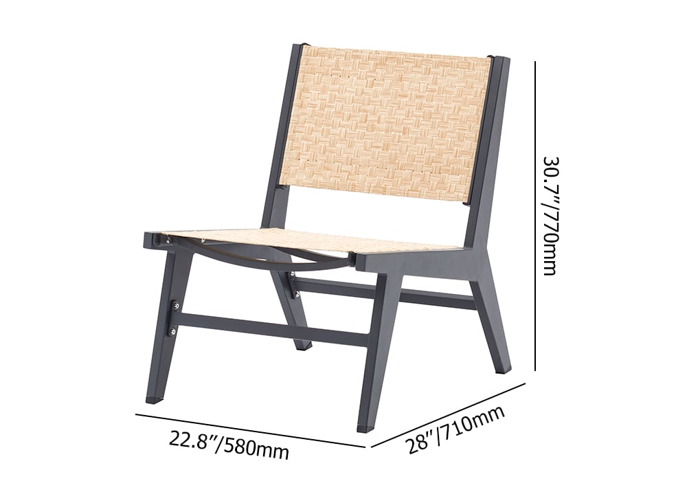 HMR - 5-Pieces Rustic Rattan Aluminum Outdoor Patio Lounge Chair Set Round Coffee Table & Stool