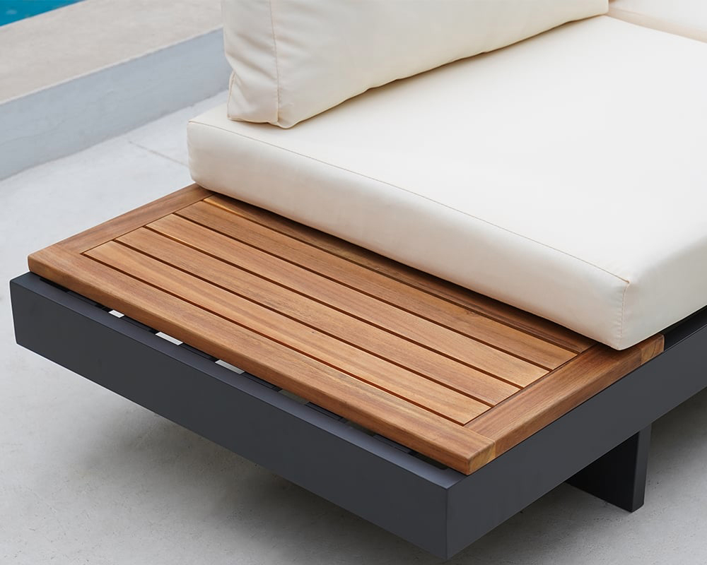 HMR 4-Pieces Modular Aluminum & Teak Outdoor Sofa Set for 6 Person - Beige