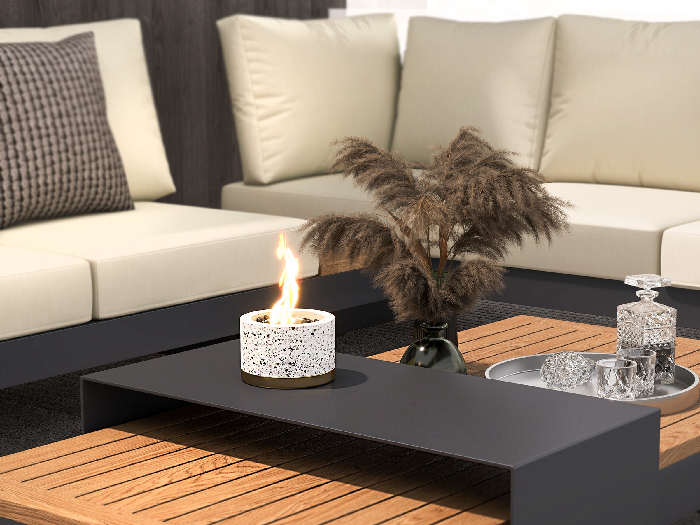 HMR 4-Pieces Modular Aluminum & Teak Outdoor Sofa Set for 6 Person - Beige