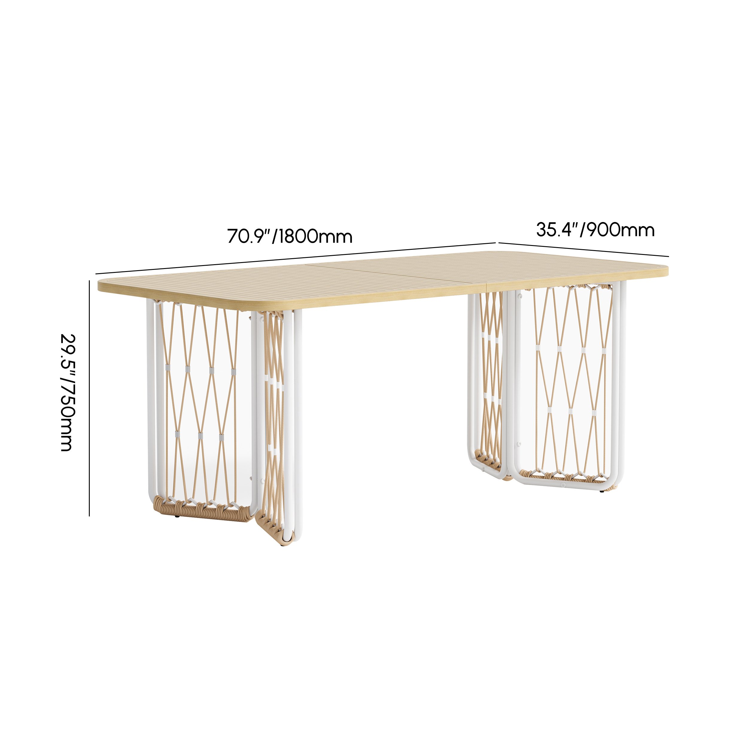 HMR - Ropipe 7-Pieces Woven Rope Outdoor Dining Sofa Set in Khaki & White For 6