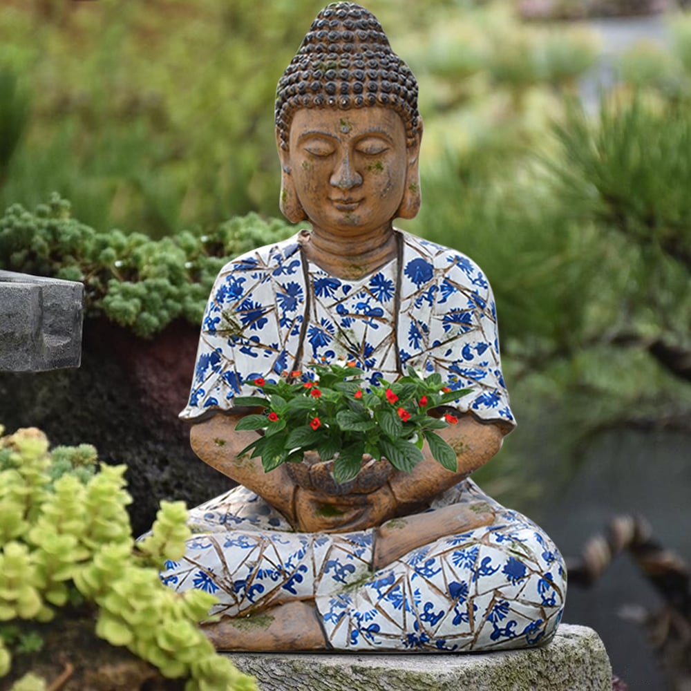 HMR - Outdoor Garden Sleeping Buddha Statue Flower Pot Planter Magnesium Oxide Sculpture Decor