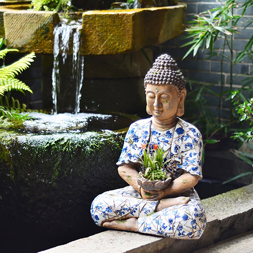 HMR - Outdoor Garden Sleeping Buddha Statue Flower Pot Planter Magnesium Oxide Sculpture Decor