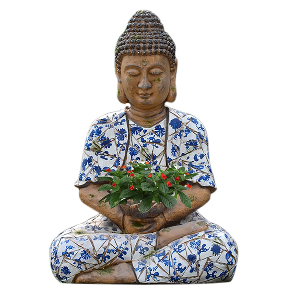 HMR - Outdoor Garden Sleeping Buddha Statue Flower Pot Planter Magnesium Oxide Sculpture Decor