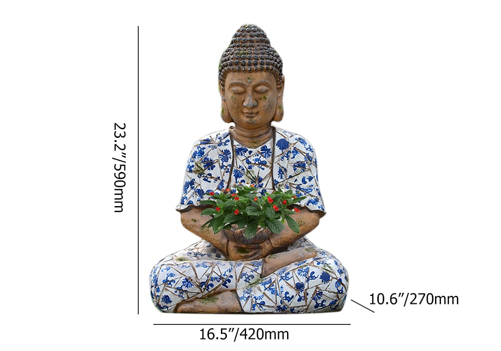 HMR - Outdoor Garden Sleeping Buddha Statue Flower Pot Planter Magnesium Oxide Sculpture Decor