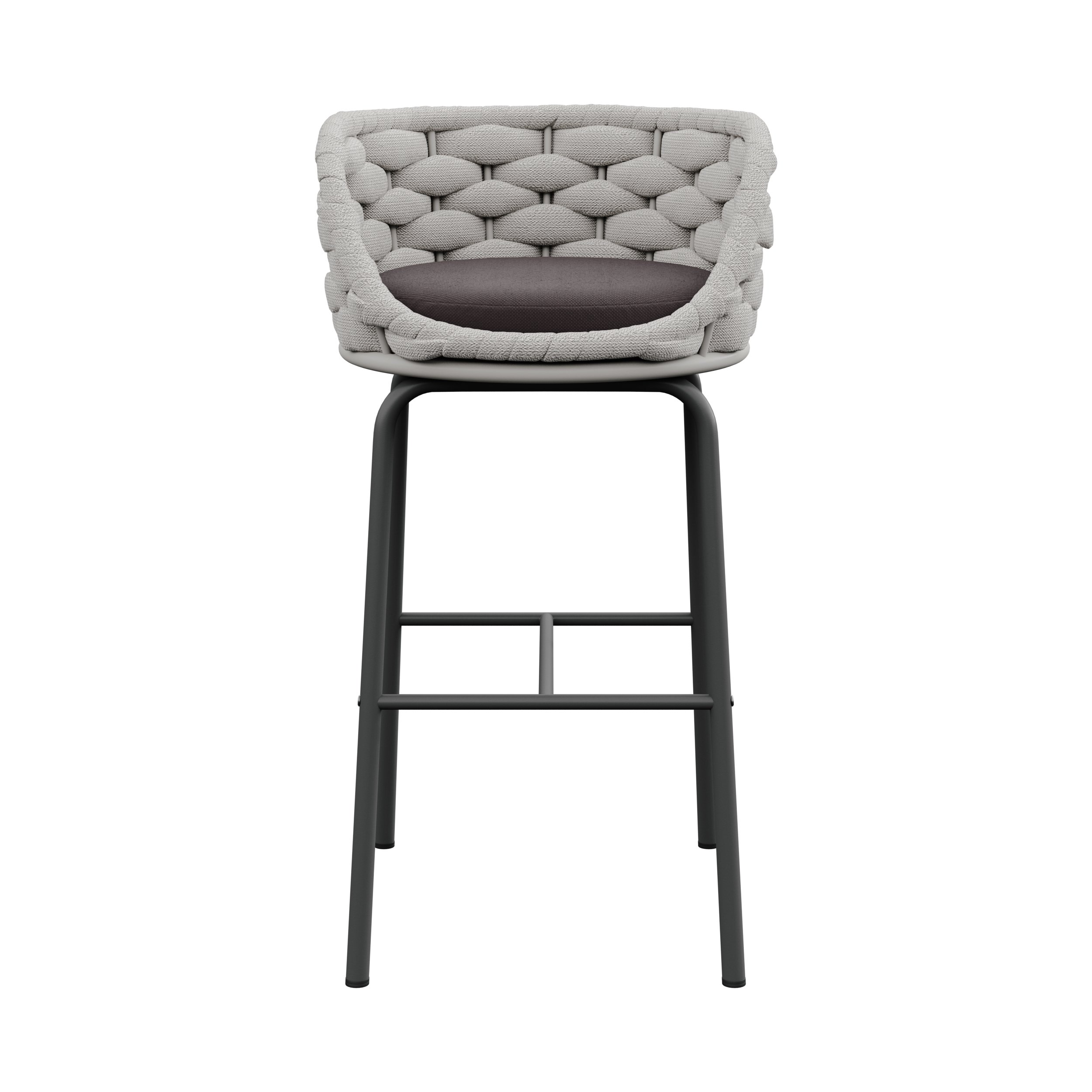 HMR - 2 Pieces Outdoor Chair Patio Woven Rope & Aluminum 38" Bar Stools Set with Backs