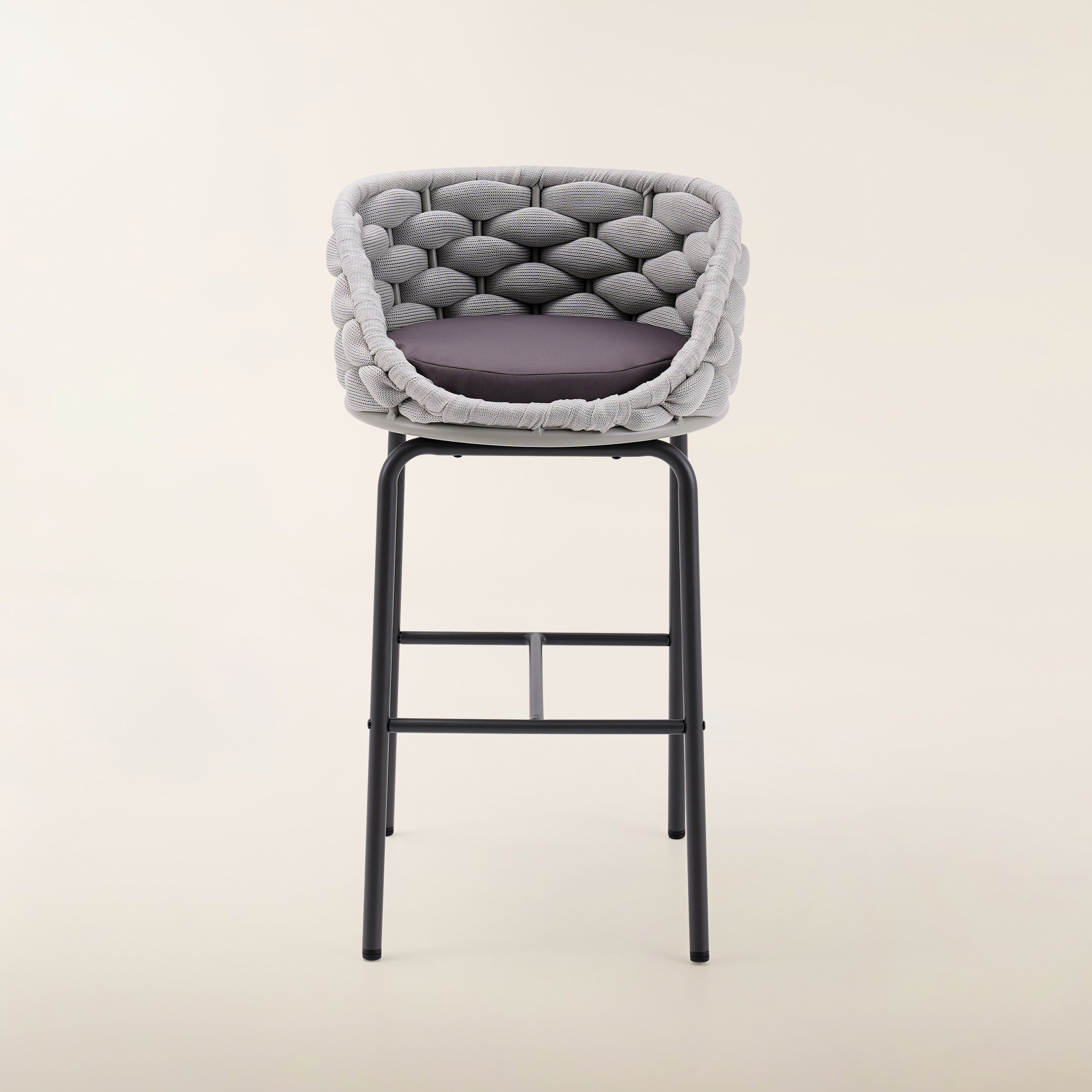 HMR - 2 Pieces Outdoor Chair Patio Woven Rope & Aluminum 38" Bar Stools Set with Backs