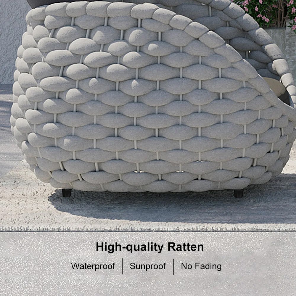 HMR Tatta Woven Rope Outdoor Sofa Set with Faux Mable Top Coffee Table & Rotatable Chair - Gray, 2-Person, Swivel Base