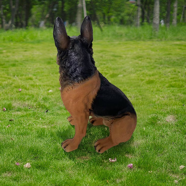 HMR - Outdoor German Shepherd Statue Garden Sculpture Resin Dog Floor Decor in Black & Brown