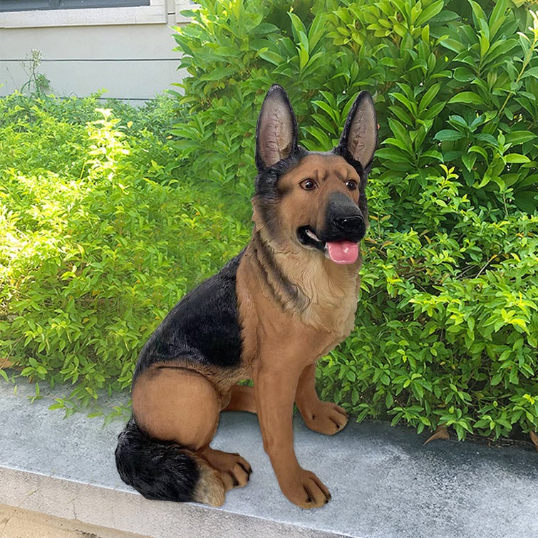 HMR - Outdoor German Shepherd Statue Garden Sculpture Resin Dog Floor Decor in Black & Brown