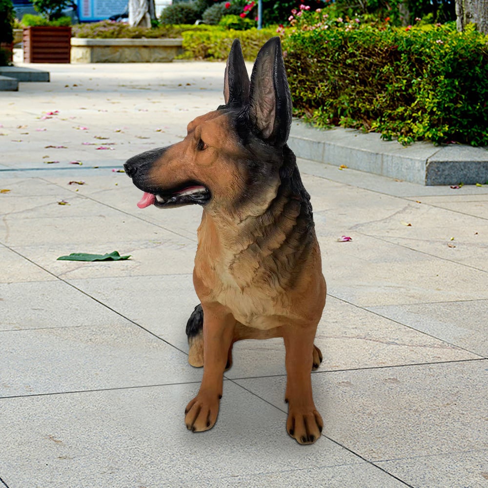 HMR - Outdoor German Shepherd Statue Garden Sculpture Resin Dog Floor Decor in Black & Brown