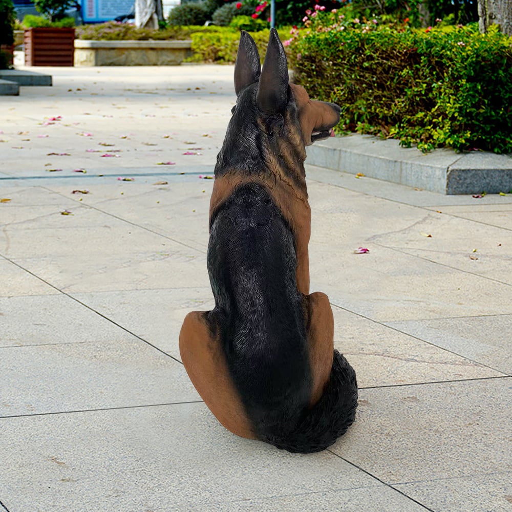 HMR - Outdoor German Shepherd Statue Garden Sculpture Resin Dog Floor Decor in Black & Brown